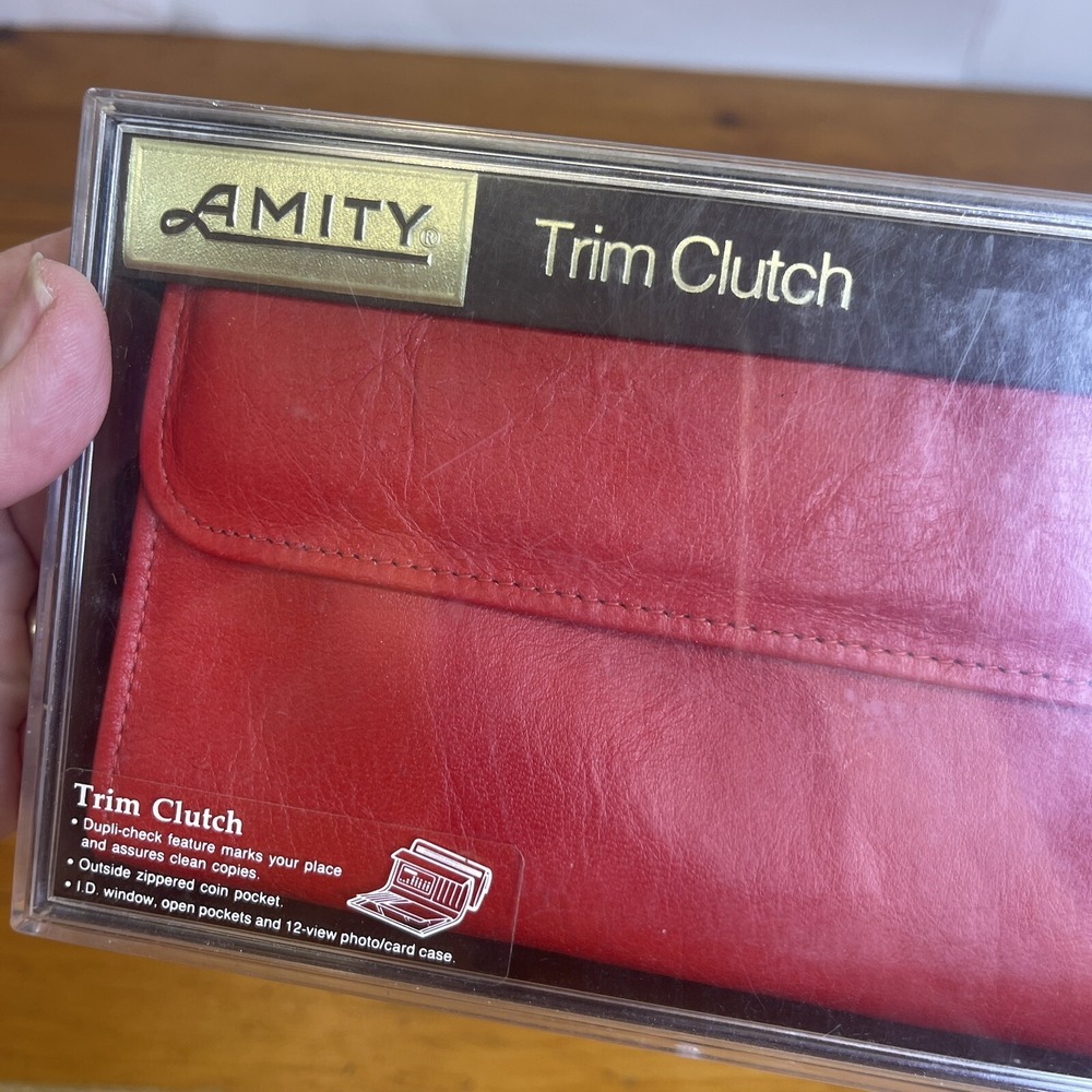 Vintage‎ Amity Women's Red Leather Trim Clutch Wallet Checkbook Holder ID Cards - Picture 2 of 14